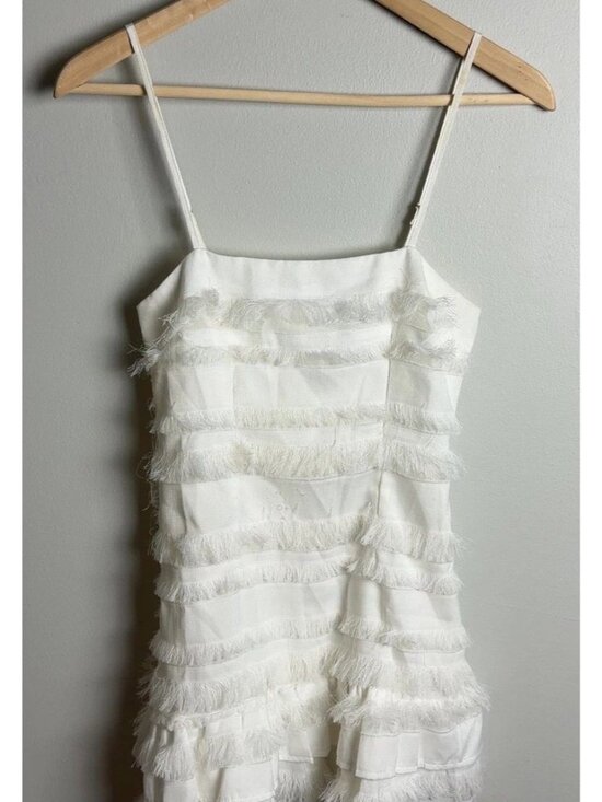 Princess Polly Dresses & Skirts - Princess Polly White Tiered Fringe Mini Dress US Size 0 Spaghetti Strap Women’s